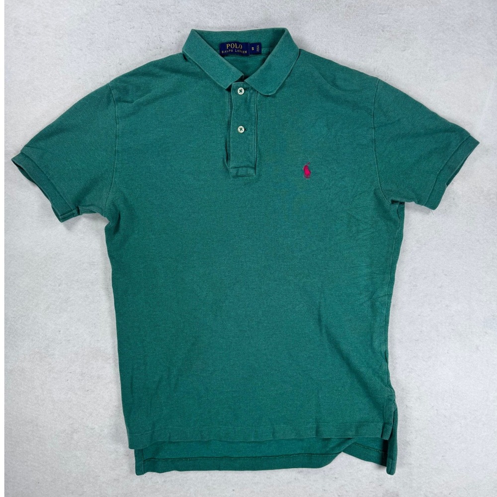 Polo Ralph Lauren Mens Green Cotton Pique Short Sleeve Polo Shirt Pink Pony